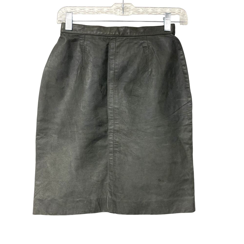 Vintage GlenWood Womens Size 6 Grey Leather High Waist Skirt